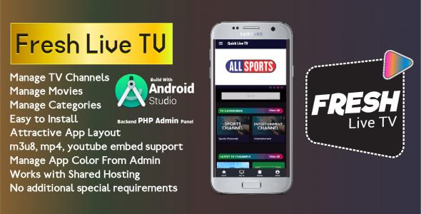 Fresh Live TV - Live TV Streaming Android App with php Admin